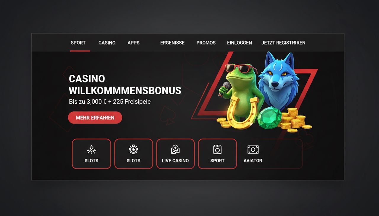 Startseite von Fonbet mit Casino-Willkommensbonus und Spielkategorien