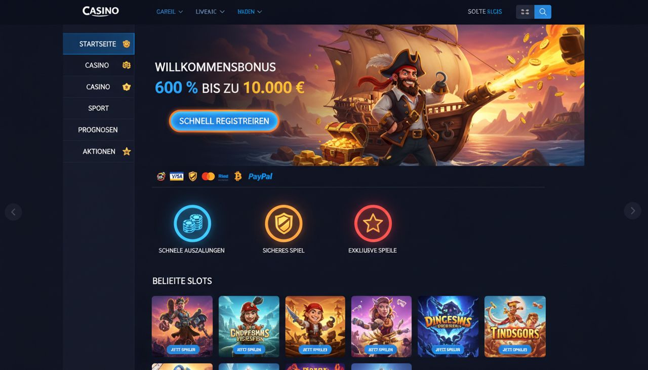 Startseite von Smashcasino mit Seitenmenü, Bonusbanner und Übersicht beliebter Slots